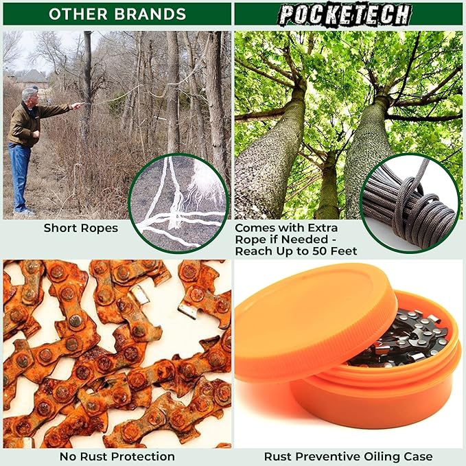 The Pocketech's Arborist Rope Tree Climbing Kit - 48 Inch Long High Limb Hand Chain Saw Kits - 62 Teeth-Blades on Both Sides for Arborist Equipment, Climbing Rope, and Climbing GearClim