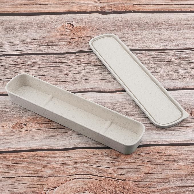 OriGlam 1pcs Portable Flatware Box Travel Tableware Storage Case Box, Utensil Case Flatware Storage Box for Cutlery Kit, 9.84 x 2.40 inch (Beige)