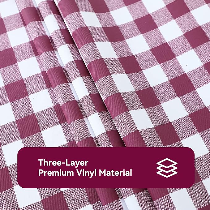 Romanstile Rectangle Vinyl PVC Tablecloth, 100% Waterproof Buffalo Plaid Plastic Table Cloth, Oil Proof Heavy Duty Wipeable Table Covers for Dining/Camping/Picnic/Outdoor - 60 x 102, Burgundy