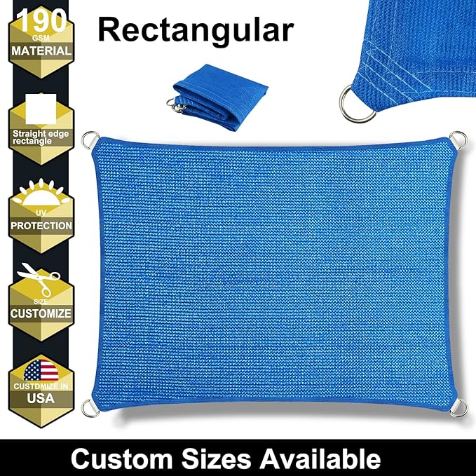 10' x 10' Blue Outdoor Sun Shade Sail Canopy ??UV Resistant Permeable Awning Fabric for Patio, Garden, Backyard, Pergola, Carport, Lawn Shelter Cover
