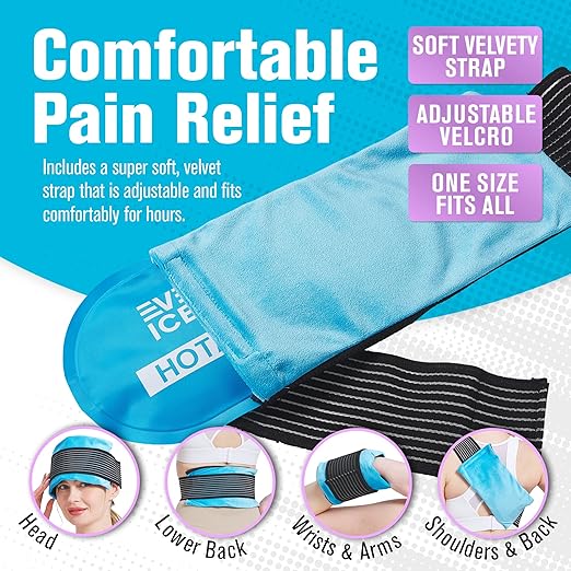 Reusable Hot and Cold Gel Ice Pack Wrap (4 Pack) for Injuries - Adjustable & Flexible for Knees, Back, Shoulders, Arms, and Legs - Reusable