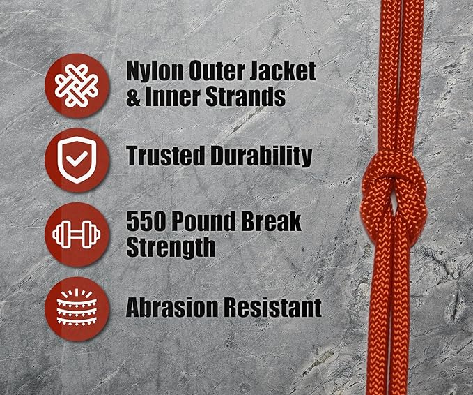 BORED? PARACORD! 550 lb Paracord - Ideal for Crafting, Camping, DIY Projects, Active & Military Outdoors - Strong Survival Rope - Tactical Parachute Cord Type III - Solar Orange 50 Feet