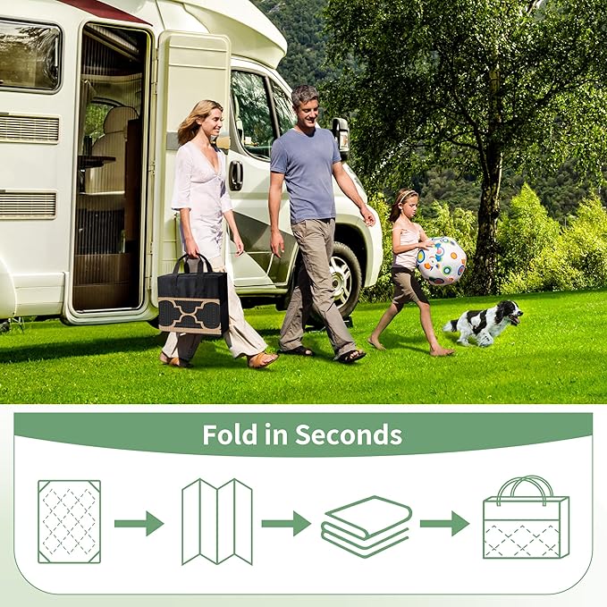 GENIMO 10 ' x 14 ' Outdoor Rug Waterproof for Patio Decor, Foldable Reversible Plastic Straw Area Rugs Mat for Camper, Outside Carpet for Rv, Deck, Porch, Picnic, Beach, Balcony, Black & Brown