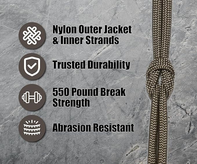 BORED? PARACORD! 550 lb Paracord - Ideal for Crafting, Camping, DIY Projects, Active & Military Outdoors - Strong Survival Rope - Tactical Parachute Cord Type III - Tan 50 Feet