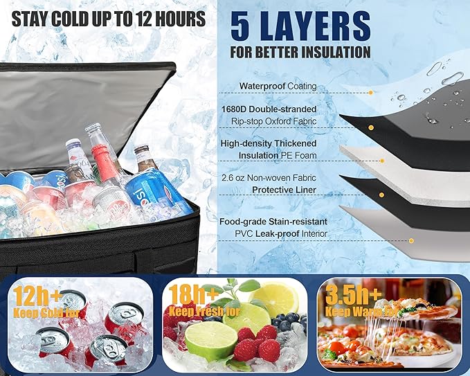 MyLifeUNIT 80 Cans Insulated Cooler Bag for Food & Pizza Delivery Bag Suitable for Car, Bike, Camping, Picnic, Beach, XXX-Large Size
