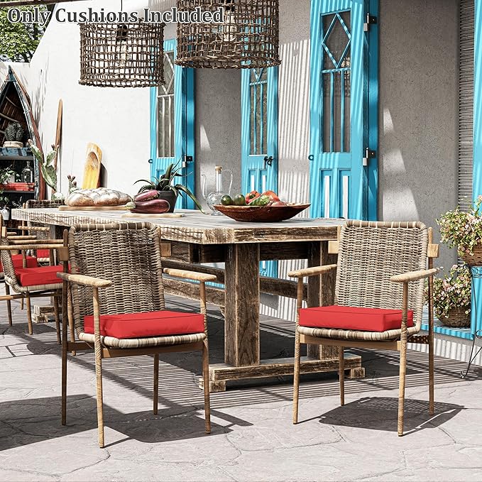 Patio Chair Cushions 17 X 16 X 3 Inch Waterproof Outdoor Seat Cushions for Patio Furniture, Outdoor Sofa Couch Pads with Ties & Handle, Set of 2, Red