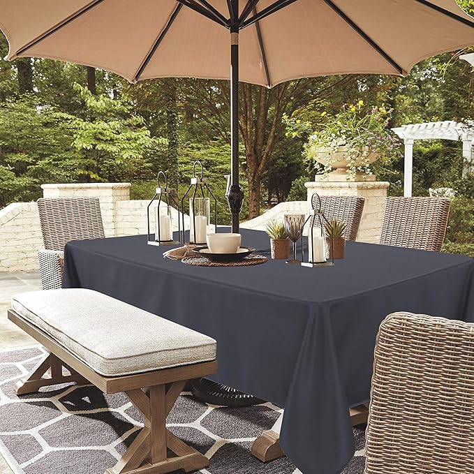 LUSHVIDA Rectangle Outdoor Tablecloth with Umbrella Hole and Zipper, 60x102 Inch Grey, Washable Waterproof Table Cloth Spill Proof Wrinkle Free Table Cover for Patio Spring Summer Picnic BBQS