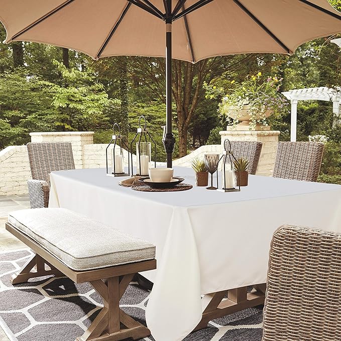 LUSHVIDA Rectangle Outdoor Tablecloth with Umbrella Hole and Zipper, 60x102 Inch Beige, Washable Waterproof Table Cloth Spill Proof Wrinkle Free Table Cover for Patio Spring Summer Picnic BBQS