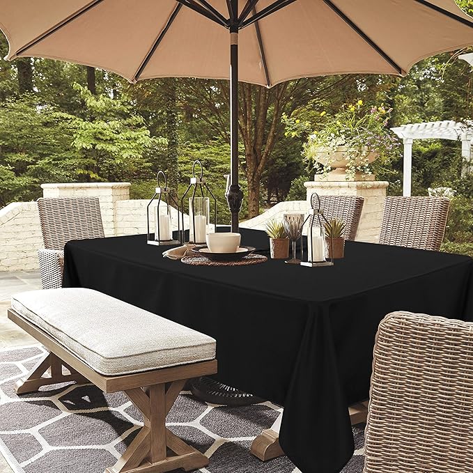 LUSHVIDA Rectangle Outdoor Tablecloth with Umbrella Hole and Zipper, 60x84 Inch Black, Washable Waterproof Table Cloth Spill Proof Wrinkle Free Table Cover for Patio Spring Summer Picnic BBQS