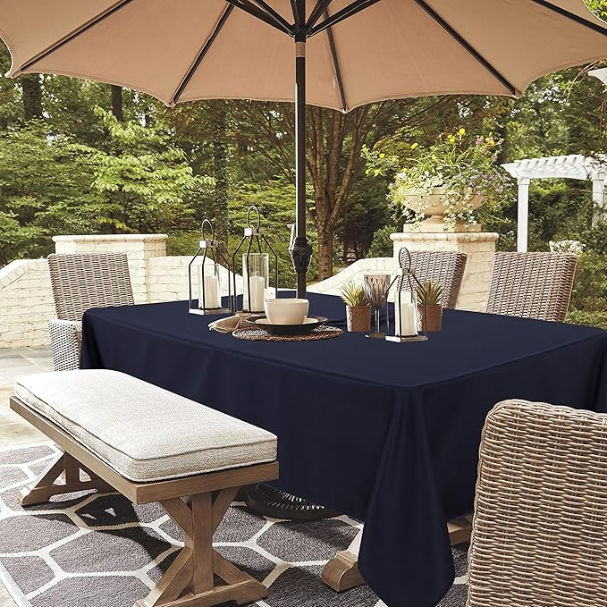 LUSHVIDA Rectangle Outdoor Tablecloth with Umbrella Hole and Zipper, 60x84 Inch Navy, Washable Waterproof Table Cloth Spill Proof Wrinkle Free Table Cover for Patio Spring Summer Picnic BBQS