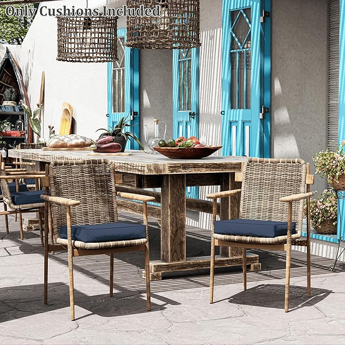 Patio Chair Cushions 17 X 16 X 3 Inch Waterproof Outdoor Seat Cushions for Patio Furniture, Outdoor Sofa Couch Pads with Ties & Handle, Set of 2, Navy Blue
