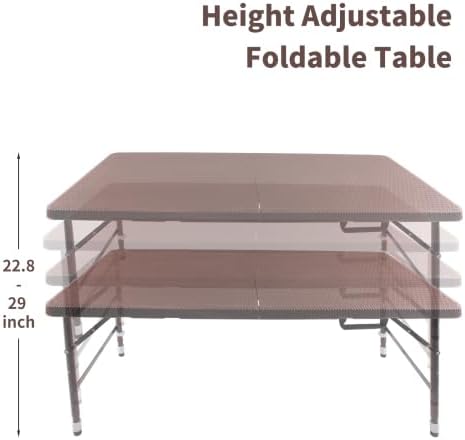 Rattan Folding Table 4ft Heavy-Duty Portable Outdoor Picnic Table for Party Dining Camping Tables with Handle(Brown)