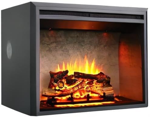 RICHFLAME 33 Inches, Edward Electric Fireplace Insert with Fire Crackling Sound, Weathered Concrete Interior, Remote Control, 750/1500W, Black