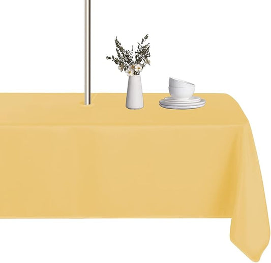 LUSHVIDA Square Outdoor Tablecloth with Umbrella Hole and Zipper, 60x60 Inch Yellow, Washable Waterproof Table Cloth Spill Proof Wrinkle Free Table Cover for Patio Spring Summer Picnic BBQS