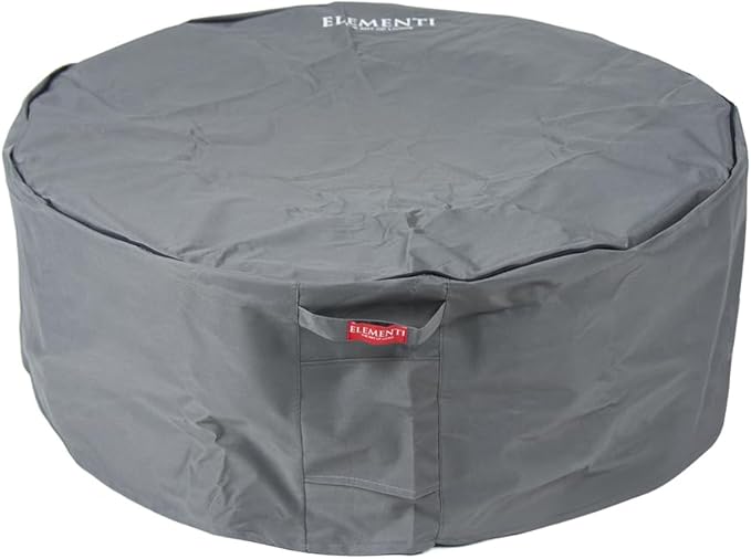 Elementi Lunar Bowl Fire Pit Bundle Outdoor Firepit Set Includes 42” Natural Gas Concrete Firepit, Glass Windscreen, Stainless Steel Cover, Canvas Cover, Floor Mat, Ice Bucket