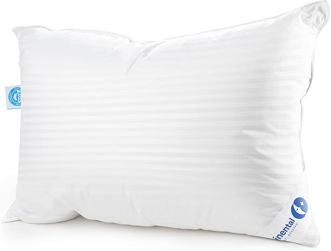 Continental Bedding | Serenity Goose Down Pillow | 700 Fill Power Hungarian White Down | 400TC Cotton Damask Shell | Made in USA | Firm, Queen (Pack of 1)