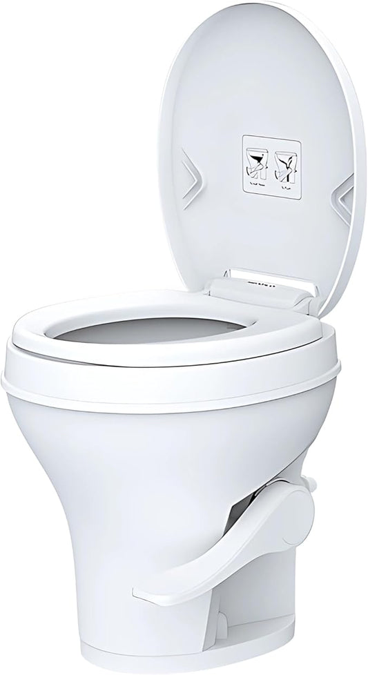 SEAFLO Residential Height Camper/RV Toilet, 18.5” Standard Height, Gravity Flush System, Foot Pedal Operation, Soft Close Seat, Easy-to-Clean Oversized Bowl, 4-Year Warranty