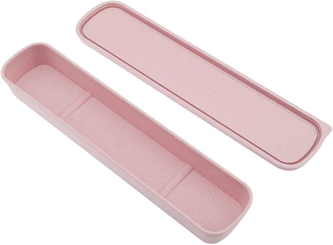 OriGlam 1pcs Portable Flatware Box Travel Tableware Storage Case Box, Utensil Case Flatware Storage Box for Cutlery Kit, 9.84 x 2.40 inch (Pink)