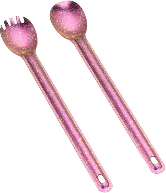 Titanium Long Handle Spork and Spoon, 8.6" Camping Cutlery Set