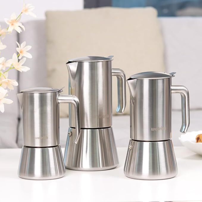 wedrink Stovetop Espresso Coffee Maker 6 Cups Stainless Steel Moka Pot for Greca, Induction, Electric & Gas Stoves(10 OZ/300ml)