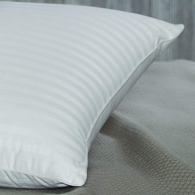 Cuddledown Dreamstead Premium Sleeping Pillow| European White Duck Down | 600 Fill Power | 300 Thread Count 100% Cotton Shell | Damask Striped | Hypoallergenic | Handcrafted | King – Firm