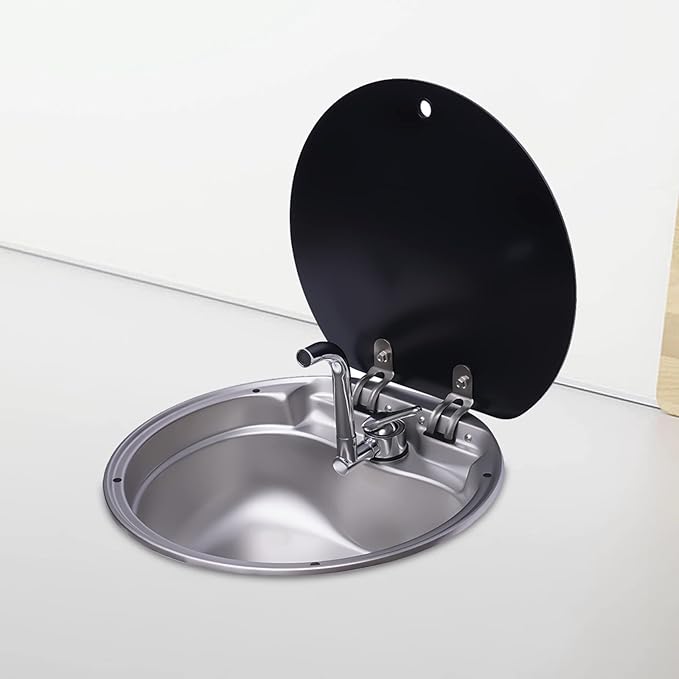 RV, Bar, Kitchen Sink with Folde Faucet C &Lid, Undermount Stainless Steel Single Bowl Small Drop In Sink Hand Wash Basin for Workstation, RV, Boat, Kitchen, Camper Van,Bar