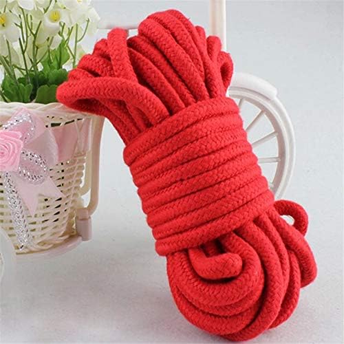 Soft Cotton Rope, 32 feet / 10m Rope, 8mm Thick, Soft Rope, Long Rope, Soft Tying Rope (Black+Red+Bag)