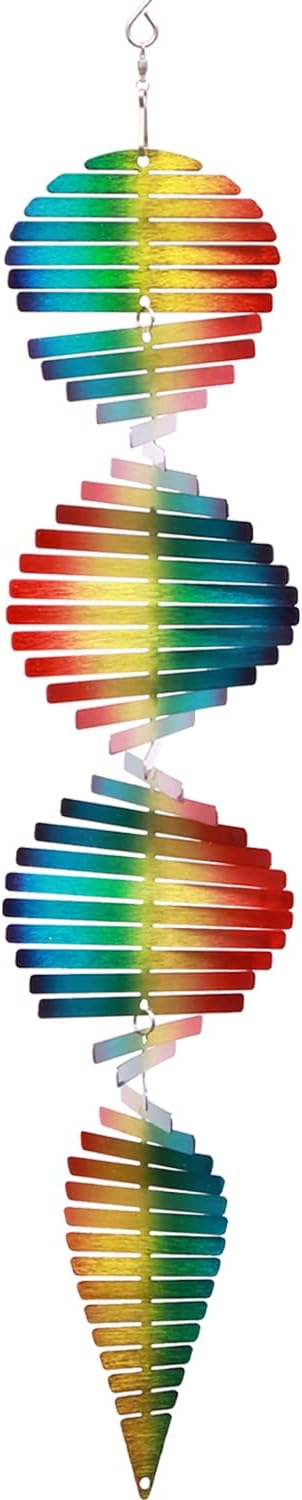 SPRING SONG Rainbow Helix Kinetic Wind Spinner for Yard and Garden Wind Spinner Outdoor Stainless Steel Long Hanging Rainbow Decor 3D Garden Art Wind Sculpture Spinners Kinetic Art Spinner