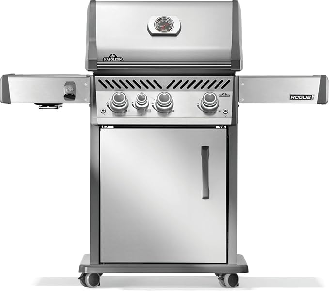 Napoleon Rogue PRO 425 Propane Gas Grill with Infrared Side Burner, Stainless Steel, Durable 4-Burner BBQ