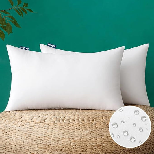 MIULEE Pack of 2 16x24 Inch Outdoor Pillow Inserts Waterproof Decorative Throw Pillow Insert, Rectangle Lumbar Garden Pillow Form for Patio Sofa Couch