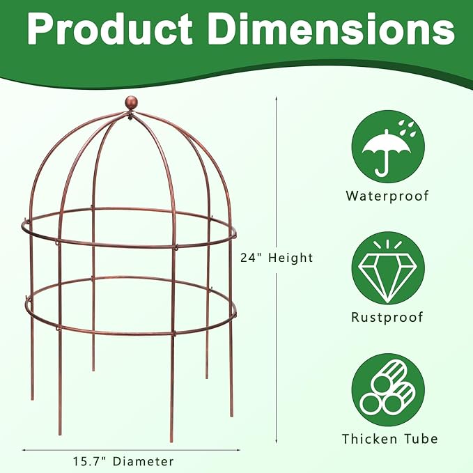 1 Pcs Jardin Bird Cage Plant Support 24" H Large Sturdy Grow-Through Flower Support Peony Cage Climbing Plant Support Trellis Sculptural Garden Decor for Perennial Flowers Vintage Gold