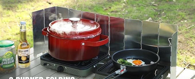 REDCAMP Folding Outdoor Stove Windscreen, Lightweight Butane Burner Windshield,12 Plates Aluminum Camping Stove Windshield with Carrying bag