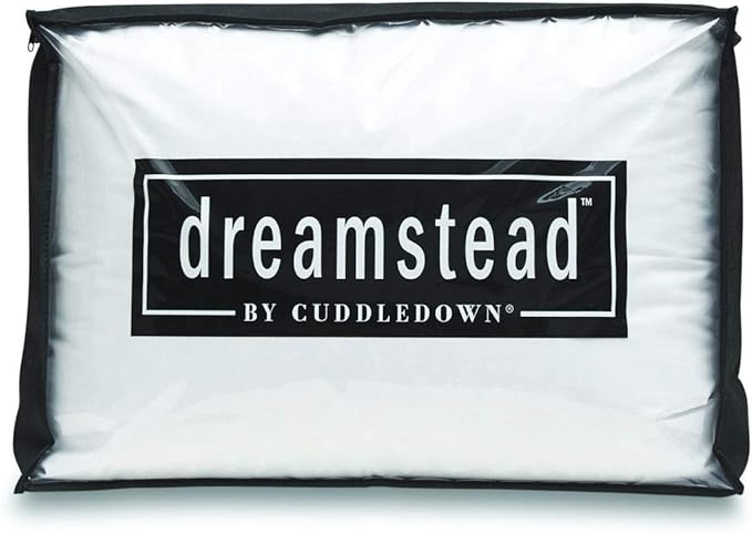 Cuddledown Dreamstead Premium Sleeping Pillow| European White Duck Down | 600 Fill Power | 300 Thread Count 100% Cotton Shell | Damask Striped | Hypoallergenic | Handcrafted | Standard – Medium