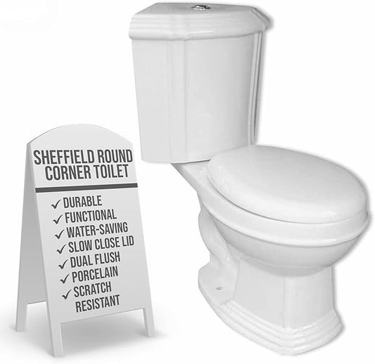 Renovators Supply Sheffield Corner 2-Piece Round Toilet 12", WaterSense Dual Flush, White Toilet With Slow Close Seat