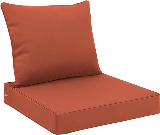 Favoyard Outdoor Seat Cushion Set 24 x 24 Inch Waterproof & Fade Resistant Patio Furniture Cushions with Removable Cover Deep Seat & Back Cushion with Handle and Adjustable Straps for Chair Sofa Couch