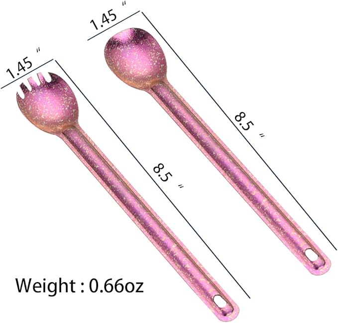 Titanium Long Handle Spork and Spoon, 8.6" Camping Cutlery Set