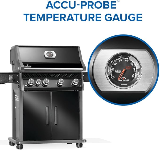 Napoleon Rogue PRO 525 Natural Gas Grill with Infrared Side Burner, Black, Durable 5-Burner Cooking Surface