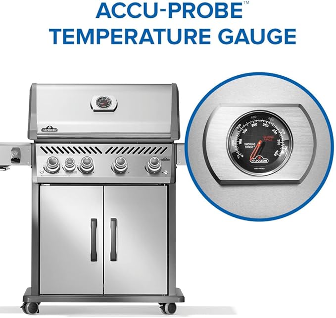 Napoleon Rogue PRO 525 Propane Gas Grill with Infrared Side Burner, Stainless Steel, Durable 5-Burner Outdoor BBQ