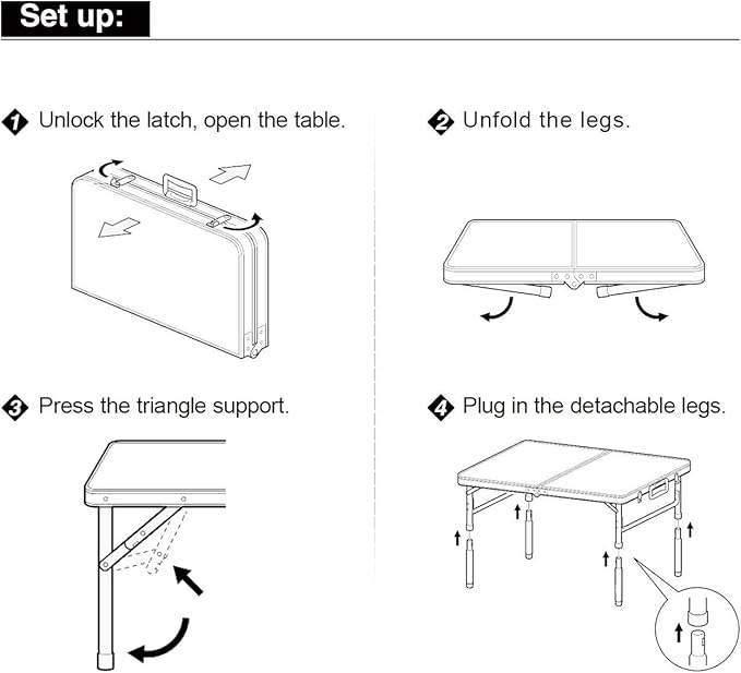 REDCAMP Small Camping Table 2 Foot, Portable Aluminum Folding Table Adjustable Height Lightweight for Picnic Beach Outdoor Indoor, White 24 x 16 inch