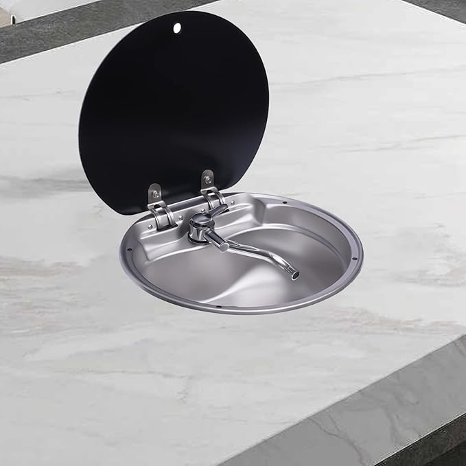 RV, Bar, Kitchen Sink with Folde Faucet C &Lid, Undermount Stainless Steel Single Bowl Small Drop In Sink Hand Wash Basin for Workstation, RV, Boat, Kitchen, Camper Van,Bar