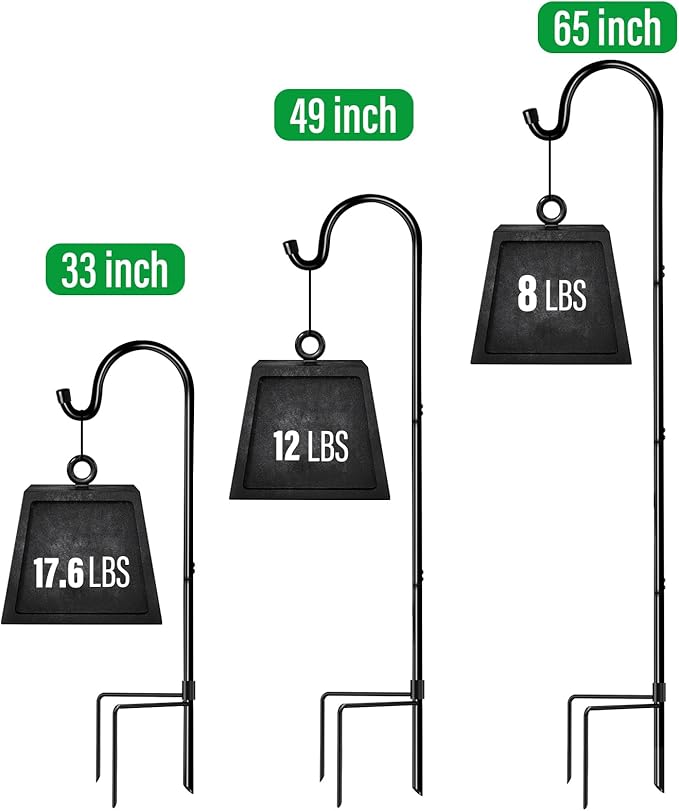 GOFORWILD Shepherd?™s Hooks 2 Pack Black, 65 inches Tall, Adjustable Garden Hook for Outdoor, Hanging Plant, Solar Lights, Lanterns, Bird Feeders, Garden Stake and Wedding Decor, 7015