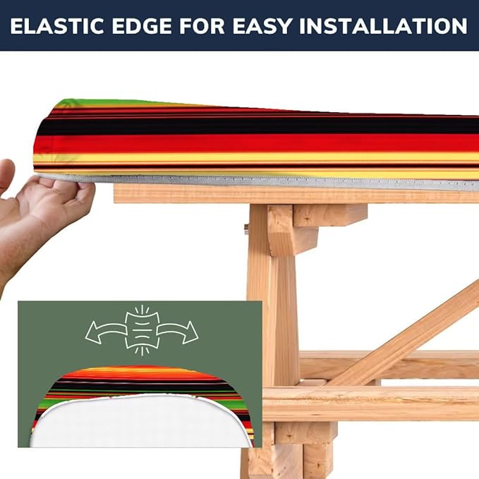 CAPSCEOLL Elastic Picnic Table Cover with Bench Covers 5Ft Waterproof Fitted Picnic Table Cover Cloths for Outdoors Camping Tablecloth with Drawstring Bag, 60X30in, Colorful Stripes