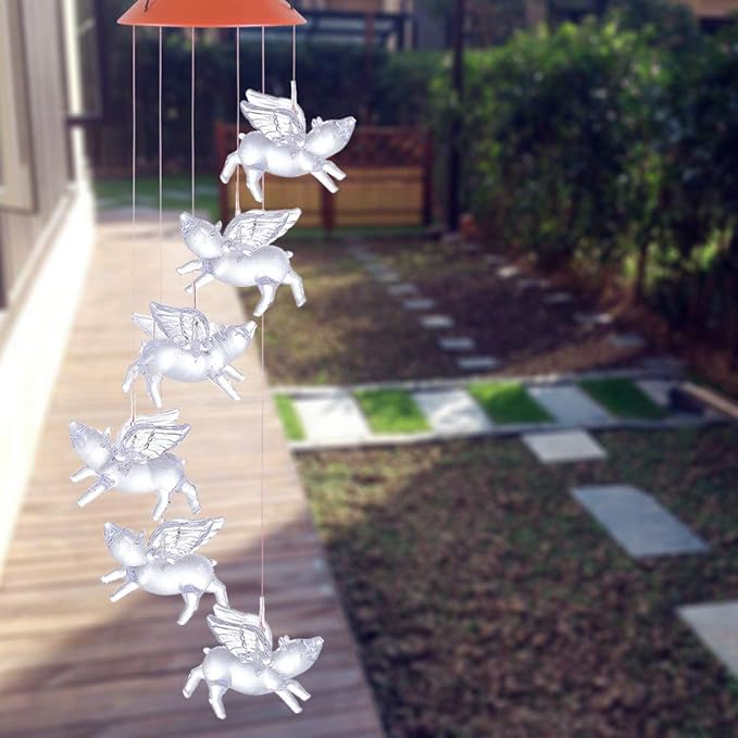 Solar Fly Pigs Wind Chimes, Outdoor Waterproof Mobile Romantic LED Multi Color-Changing Solar Sensor Powered Pig Wind Chimes Lights for Home, Yard, Night Garden, Party, Valentines Gift, Festival Decor