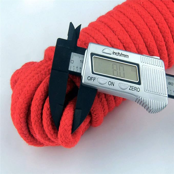 Soft Cotton Rope, 32 feet / 10m Rope, 8mm Thick, Soft Rope, Long Rope, Soft Tying Rope (Black + Deep red)