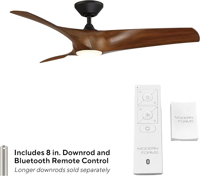 Zephyr Smart Indoor and Outdoor 3-Blade Ceiling Fan 52in Matte Black Distressed Koa with Adjustable CCT 2700K-3000K-4000K-5000K LED Light Kit and Remote Control works with Alexa, iOS or Android App