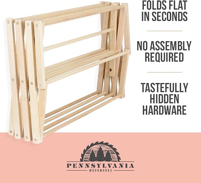 Pennsylvania Woodworks Clothes Drying Rack: Solid Maple Hardwood Laundry Rack for Bedding, Blankets, Towels & More, Heavy Duty, Folding Drying Rack Made in USA, No Assembly Needed, Extra Large