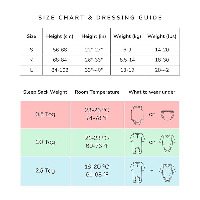 Rayon Made from Bamboo Sleep Sack 1.0 TOG 0-6 Months Unisex Baby Sleeping Bag with 2-Way Zipper Breathable Wearable Blanket Baby