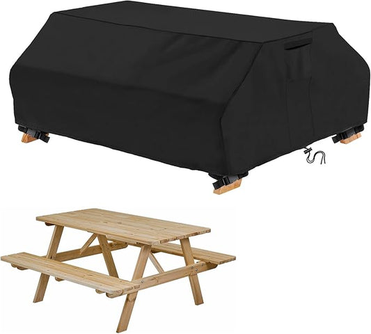 STARTWO Waterproof Picnic Table Cover Outdoor Patio Bench Covers for 6 ft Picnic Table Bench Set Windproof 70 / 72 Inch Black