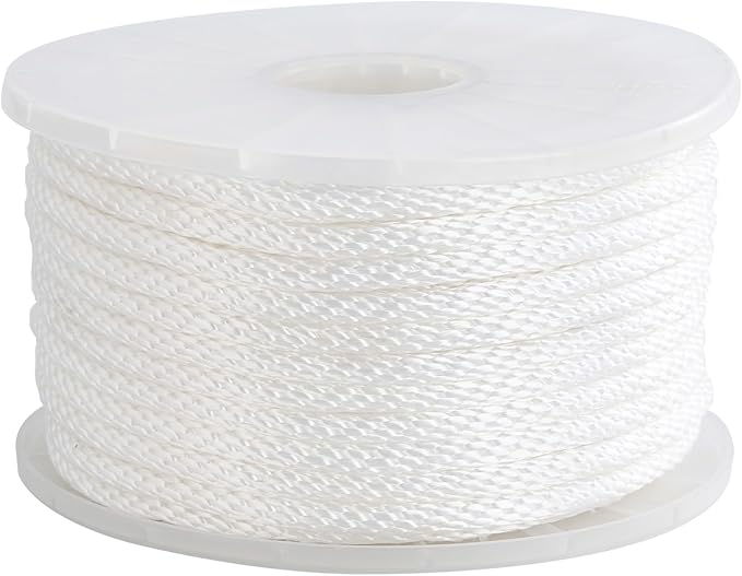 White Nylon Rope 1/4inch 100ft Braided Multi-Purpose Ropes for Outdoor&Indoor Heavy Duty for Camping, Boat, Garden, Clothesline, Marine, Soft & Flexible, High Tensile Strength