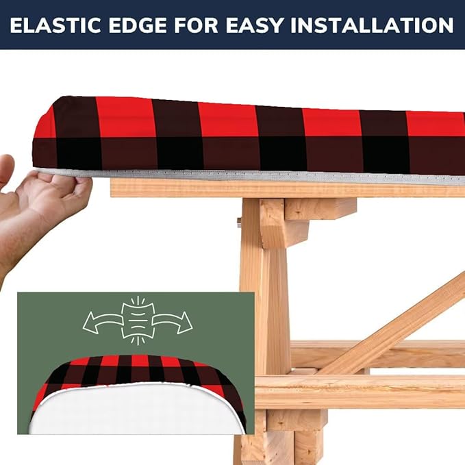 CAPSCEOLL Fitted Picnic Table Cover with Bench Covers with Elastic 6Ft Waterproof Camping Picnic Table Cover Cloths for Outdoors Camping Tablecloth with Drawstring Bag, 72X30in, Black Red